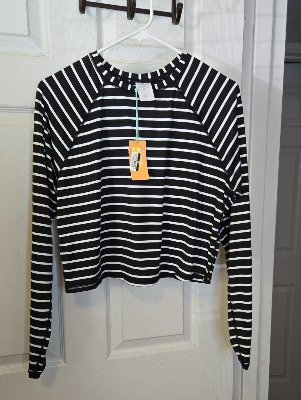 Kona Sol Black & White Striped Long-Sleeve Tee